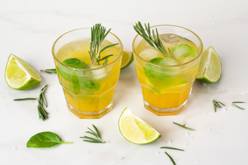 rosemary refreshing drink with lime ice