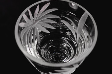 glass of water on black background