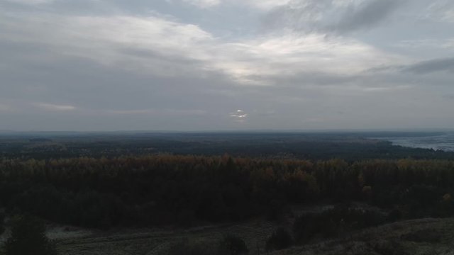 Aerial video of forest around Bledow Desert (Pustynia Bledowska) in Poland.