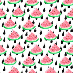 Seamless pattern with  watercolor pineapple and lemon