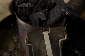 Charcoal grill, black coals for barbecue