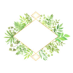 Watercolor floral geometric frame