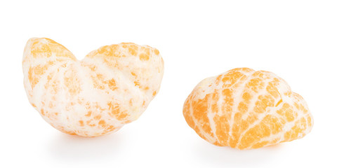 Whole peeled tangerine or mandarin citrus fruit isolated on white background with clipping path. Full depth of field.