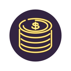 Neon coins inside circle vector design