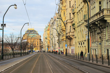 Fototapeta premium Prague. Masarykovo nábřeží street