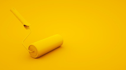 Yellow paint roller on yellow background. 3d rendering