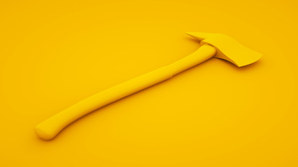 Axe on yellow background. Minimal idea concept, 3d illustration