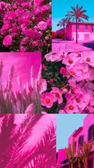 Fashion aesthetic moodboard. Pink plant vibes. Travel mood