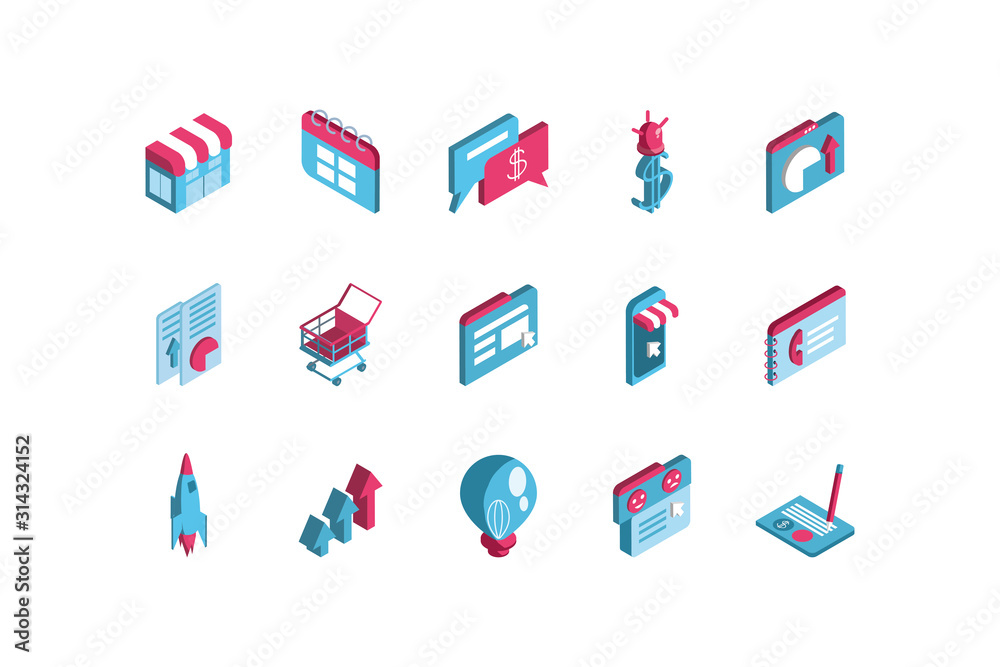 Sticker isolated digital marketing icon set vector design