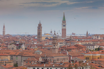 Fototapeta na wymiar Aerial panorama of san Marco bell tower and houses, Venice, Italy