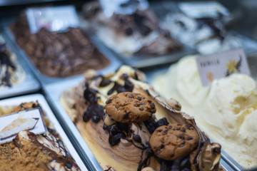 Chocolate cookies ice-cream in selective focus