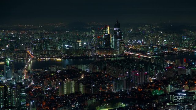 Aerial Illuminated  at Seoul Night,  South Korea timelapse Cityscape