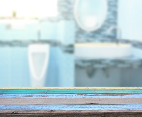 Table Top And Blur Bathroom Of Background