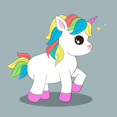 Vector illustration of cute baby unicorn for children design.