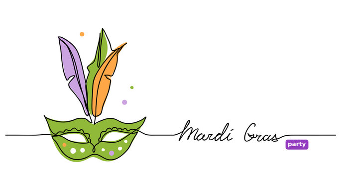 Mardi Gras mask. Party, carnival vector minimal background with  mask and lettering Mardi Gras.