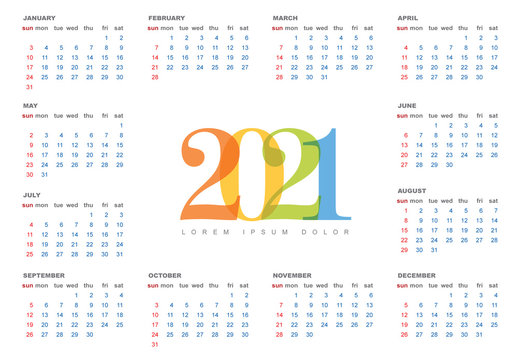 One Page Calendar 2021 Layout