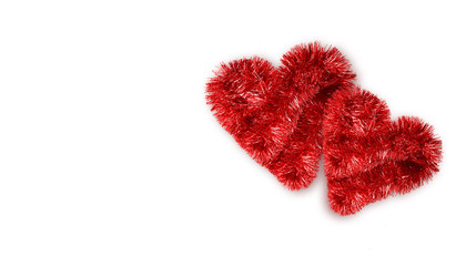 Romantic background with two red fluffy beautiful valentine hearts. Place for text