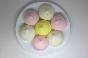 Set of sweet marshmallow Zephyr on a white. The view of the top.