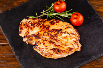 Chicken steak roasted, served with vegetables