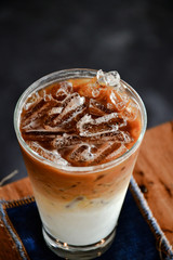 iced coffee on wooden table