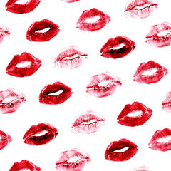 Sexy Love Kisses Seamless Pattern. Red Lipstick Imprint . Valentines Day Background