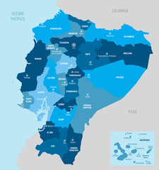 Ecuador political map. Vector illustration with separated departments, provinces and cities.