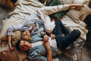 Photo session of a beautiful young couple. Incendiary meeting of a guy and a girl.