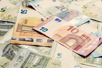 Fototapeta na wymiar Different euro banknotes, nice texture of paper money.
