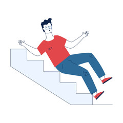 Young man falling downstairs