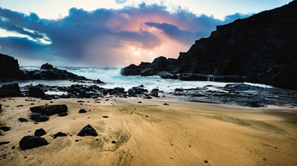 Halona Beach Cove Oahu Hawai stormy seas sunrisei