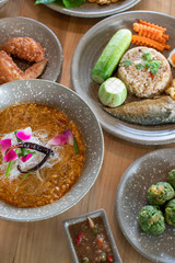 thai food on wooden table