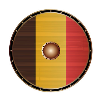 Round Viking Style Shield With Belgium Flag