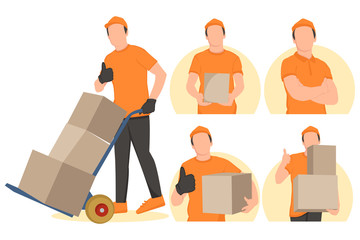 Vector illustration of a delivery man. Cartoon style delivery man. Delivery service. Flat isolated cartoon characters with white background. Vector illustration.