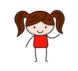 cute little girl in red dress and two ponytails