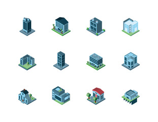 Isolated isometric city buildings vector design