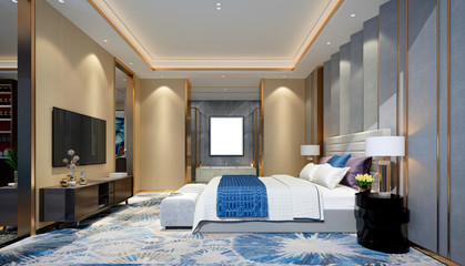 3d render of modern hotel room