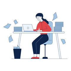 Stressed accountant working with stacks of reports