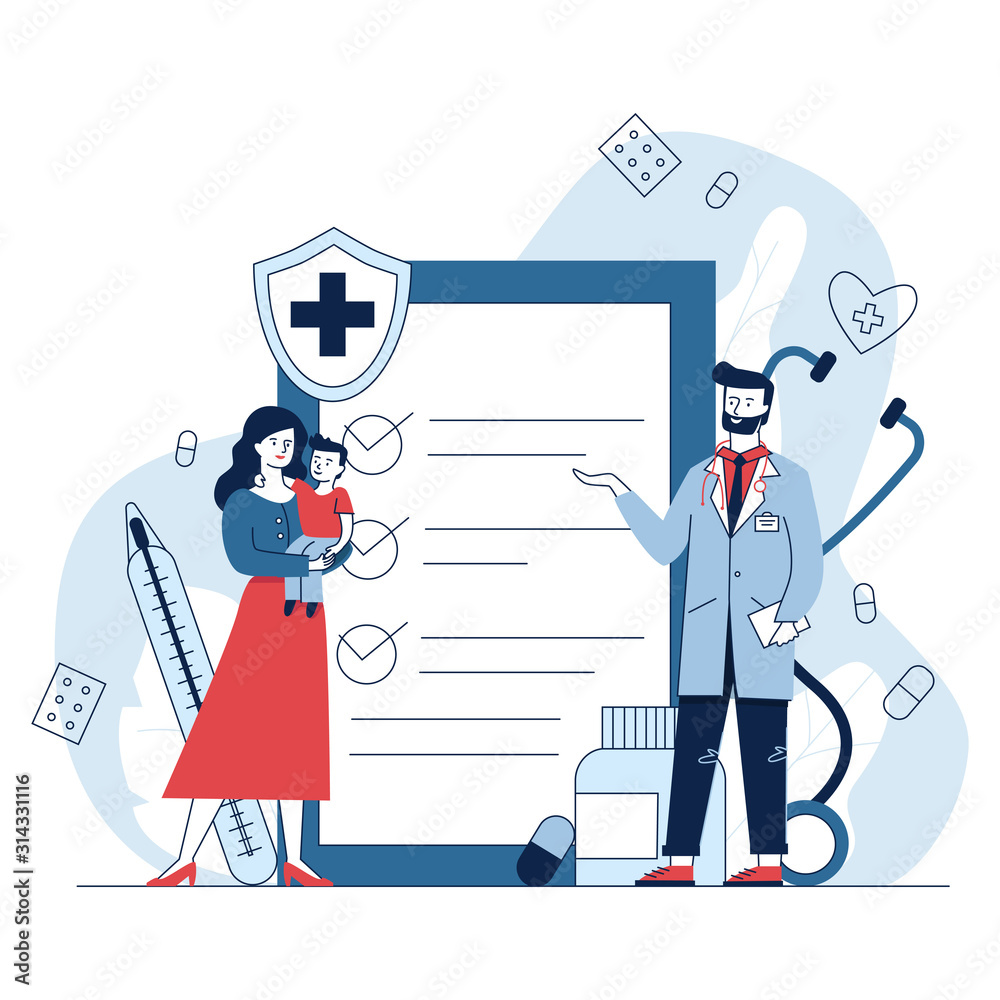 Wall mural woman with kid consulting doctor