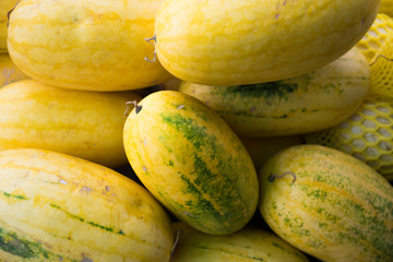 Pile of  fresh yellow skin watermelon.