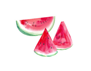夏のフルーツ：スイカの水彩イラストのトレースベクター。レイアウト変更可能。