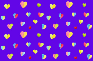 Fototapeta na wymiar seamless watercolor hearts pattern on vibrant purple background - valentines wrapping or cute fabric print