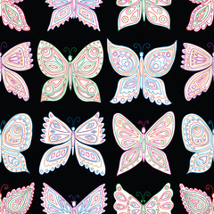 Seamless pattern of ornamental various butterflies