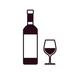 wine bottle with glass cup block line style icon