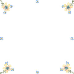 Background from watercolor summer yellow and blue flowers on a white background. Use for wedding invitations, birthdays, menus and decorations