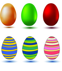 Happy Easter.Set of Easter eggs with different texture on a white background. Vector Illustration.Happy easter eggs
