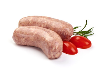 German Sausage, Raw Munich Sausages with herbs and spices, isolated on white background