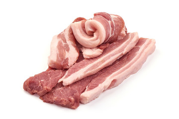 Raw Pork belly, isolated on white background