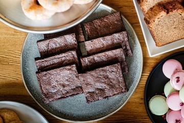 Plate of brownies  in a bakery