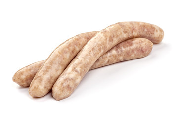 Raw chicken sausages for barbecue, isolated on white background.