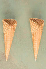 empty ice cream cones on table